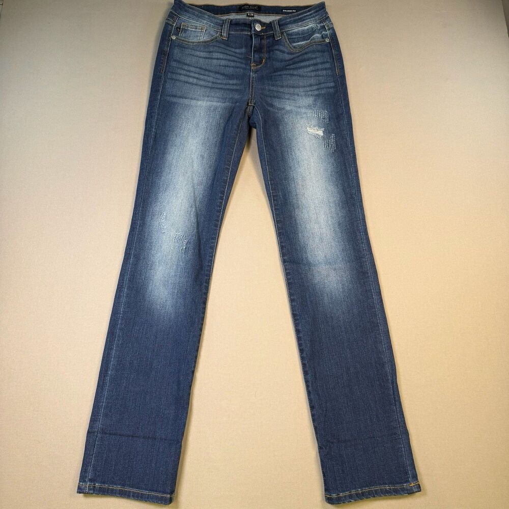 Judy Blue Jeans Womens 9/29 Blue Straight Fit Stretch Med Wash Light Distress